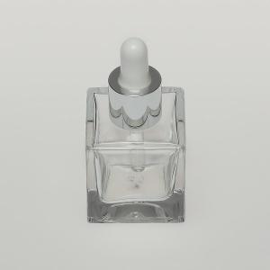 1 oz (30ml) Cube-Shaped Clear Glass Bottle (Heavy Base Bottom) with Serum Droppers