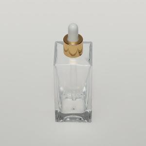 3.4 oz (100ml) Tall Square Clear Glass Bottle (Heavy Base Bottom) with Serum Droppers-minicase