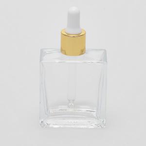 1.7 oz (50ml) Square Flint Clear Glass Bottle (Heavy Base Bottom) with Serum Droppers