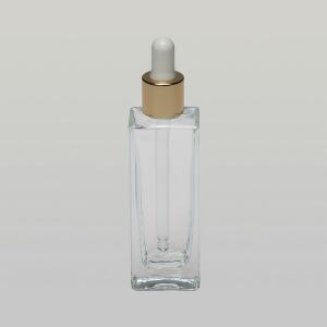 1.7 oz (50ml) Deluxe Tall Square Slim Clear Glass Bottle with Serum Droppers