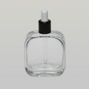 1.7 oz (50ml) Deluxe Rounded-Square Clear Glass Bottle with Serum Droppers