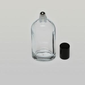 1 oz (30ml) Shoulder-Shaped Clear Glass Bottle (Heavy Base Bottom) with Stainless Steel Rollers and Color Caps