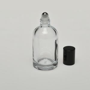 1.7 oz (50ml) Barrel-Style Clear Glass Bottle (Heavy Base Bottom) with Stainless Steel Rollers and Color Caps