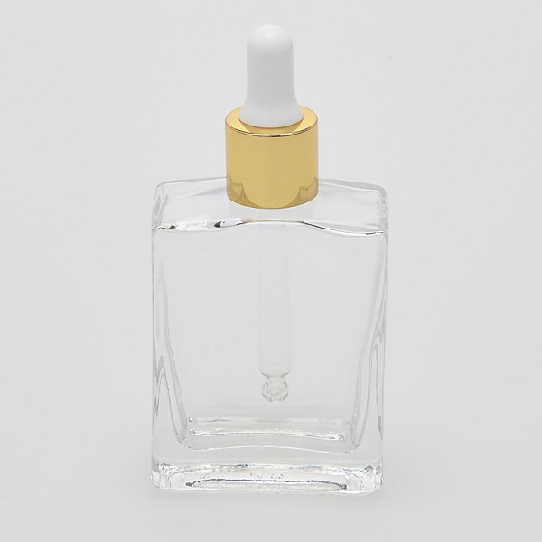 2 oz (60ml) Square Clear Glass Bottle with Serum Droppers