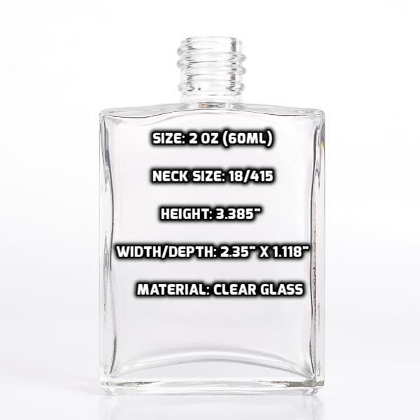 2 oz (60ml) Flat Square Clear Glass Bottles