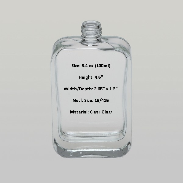 3.4 oz (100ml) Curved-Square Clear Glass Bottle (Heavy Base Bottom)