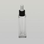 1 oz (30ml) Deluxe-Sharp Square Clear Glass Bottle (Semi-Heavy Base Bottom) with Serum Droppers