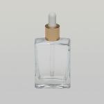 1 oz (30ml)  Flat Square Clear Glass Bottles with Serum Droppers