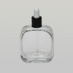 1.7 oz (50ml) Deluxe Rounded-Square Clear Glass Bottle with Serum Droppers