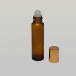 1/2 oz (15ml) Roll-On Cylinder Amber Glass Bottle (Plastic Rollers, Gold/Silver Caps)