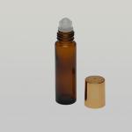 10ml (1/3 oz) Amber Glass Cylinder Bottle with Plastic Roller and Gold/Silver Cap