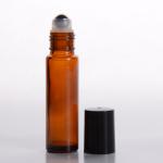 10ml (1/3 oz) Amber Glass Cylinder Bottle with Stainless Steel Roller and Black or White Cap