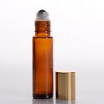10ml (1/3 oz) Amber Glass Cylinder Bottle with Stainless Steel Roller and Gold or Silver Cap