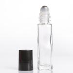 10ml (1/3 oz) Clear Cylinder Glass Bottle with Stainless Steel Roller and Black or White Cap