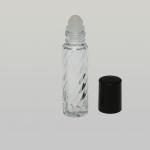 10ml (1/3 oz) Swirl Cylinder Glass Bottle with Plastic Roller (Black or White Caps)