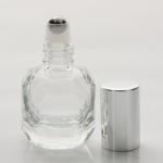1/4 oz  (7.5ml) Round Octogen-Shaped Clear Glass Bottle  (Heavy Base Bottom) with Stainless Steel Roller and Color Caps