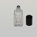 1/4 oz (7.5ml ) Square Curve-Shaped Clear Glass Roll-on Bottle (Heavy Base Bottom) with Stainless Steel Rollers and Color Caps