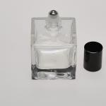 2 oz (60ml) Cube-Shaped Clear Glass Bottle (Heavy Base Bottom) with Stainless Steel Rollers and Color Caps