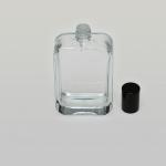 3.4 oz (100ml) Splash-on  Curved-Square Clear Glass Bottle (Heavy Base Bottom) with Orifice/Color Caps